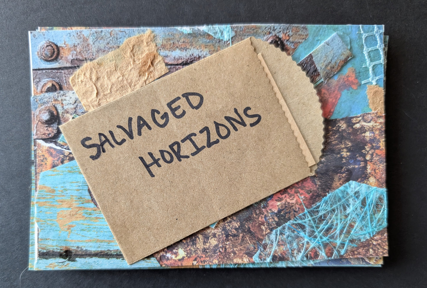 Salvaged Horizons Postcard Set – Mixed Media Art Cards – Rustic Texture Collage – Handmade Abstract Art – Set of 4
