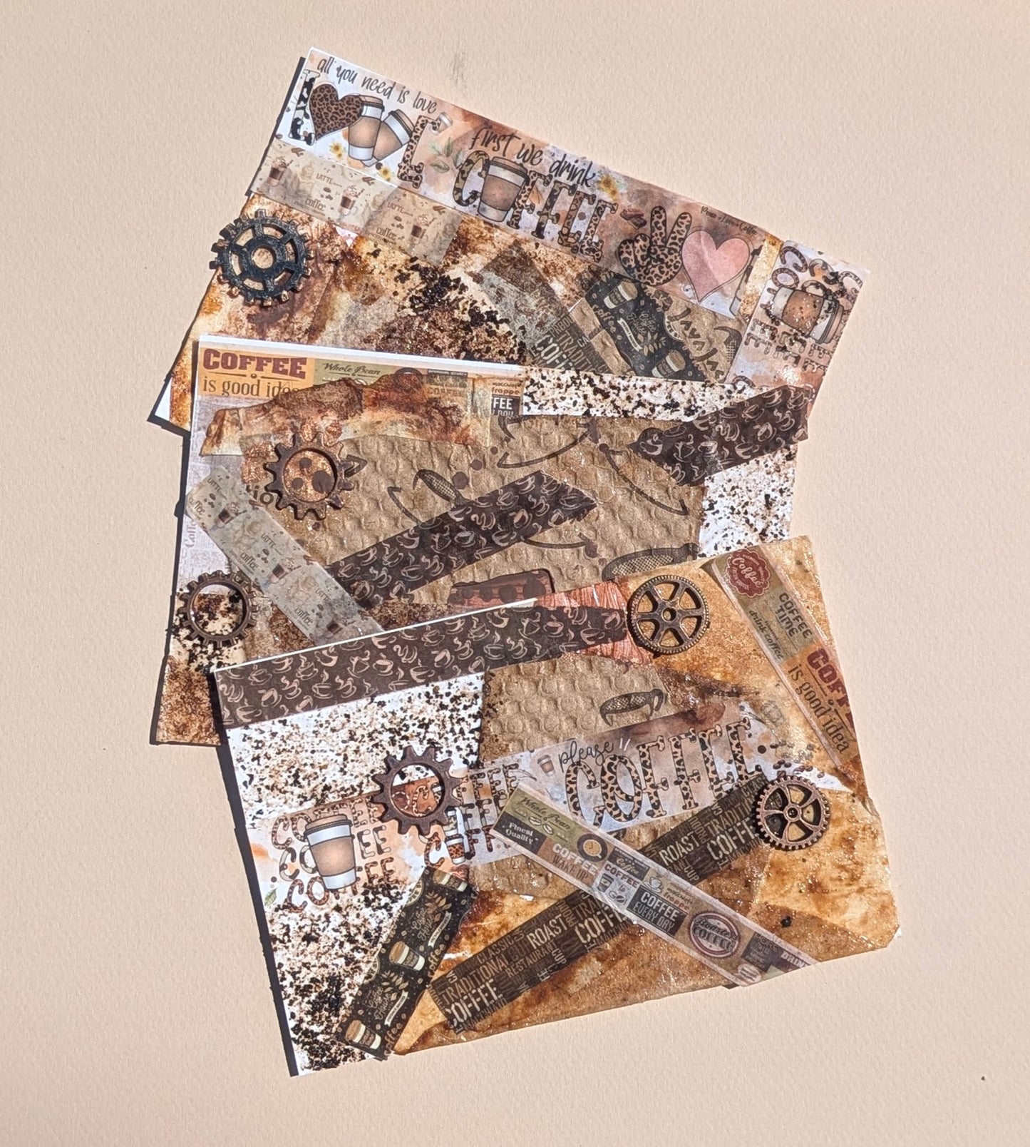 Coffee Chaos — Original Mixed Media Art Cards | Set of 3 | 4x6 | One of a Kind