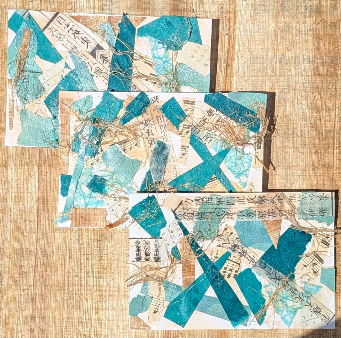 Tidal Script — Complete Set of 3 Mixed Media Art Cards