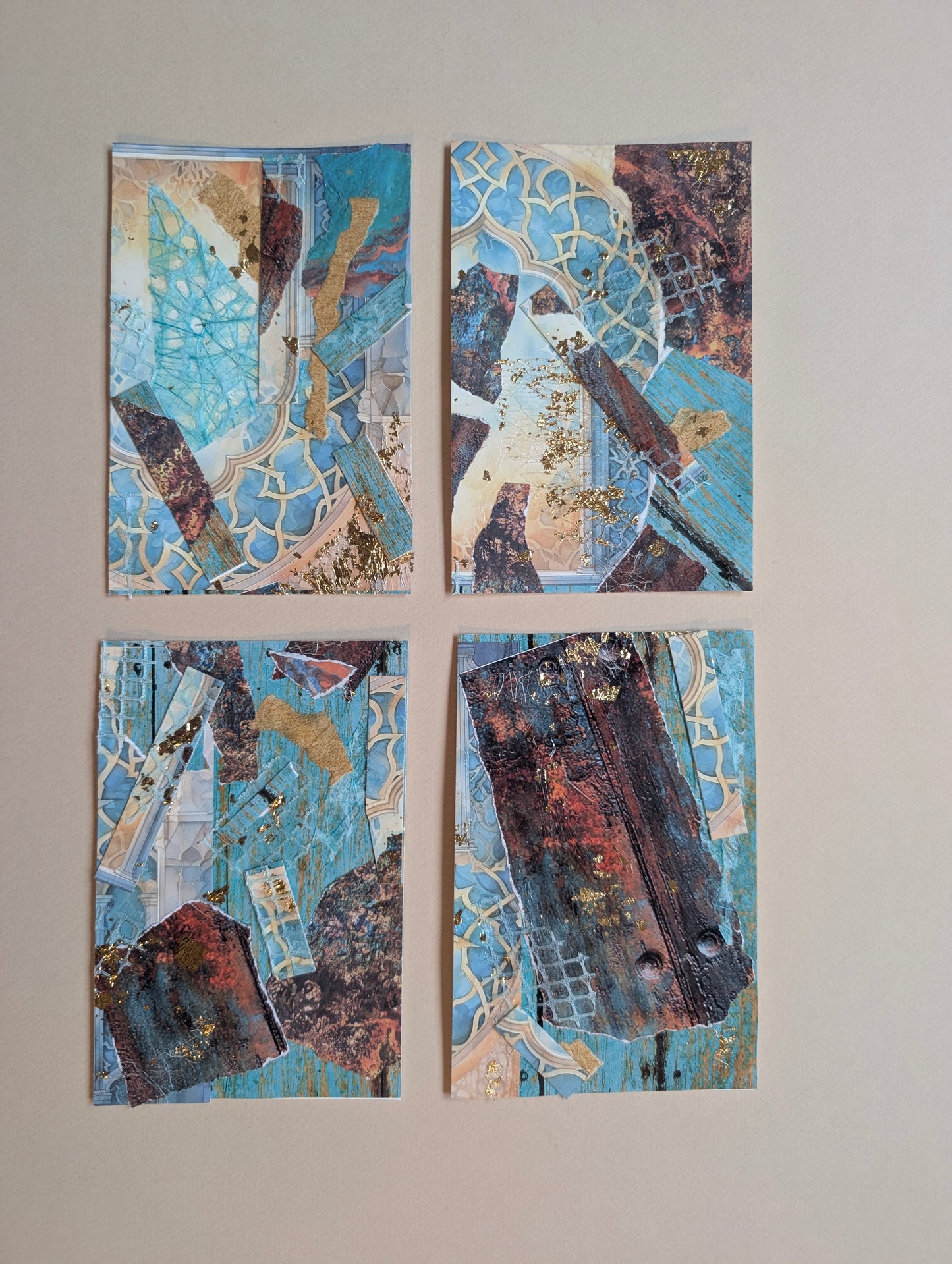 Gilded Ruins — Set of 4 Original Mixed Media Art Cards | 4x6 Collage