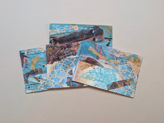 Gilded Ruins — Set of 4 Original Mixed Media Art Cards | 4x6 Collage